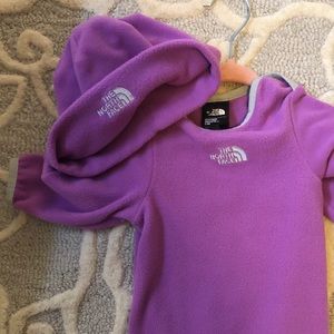 Baby Northface fleece romper/bunting and hat